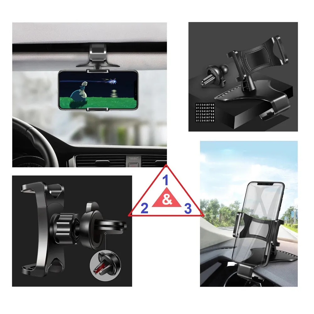3 in 1 Car GPS Smartphone Holder: Dashboard / Visor Clamp   AC Grid Clip for Weimei Force X - Black