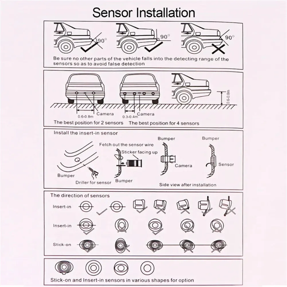 4 Parking Sensors LED Display Backlight Distance Parking Reverse