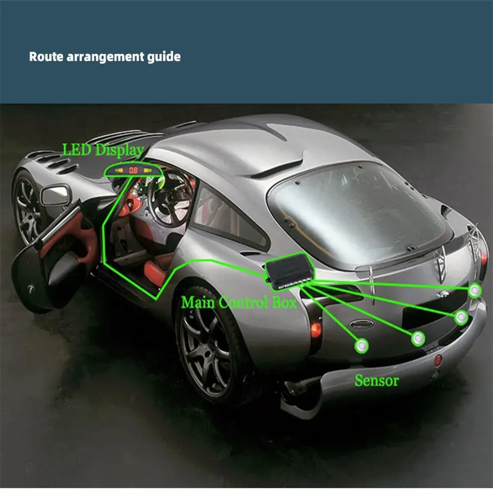 4 Parking Sensors LED Display Backlight Distance Parking Reverse
