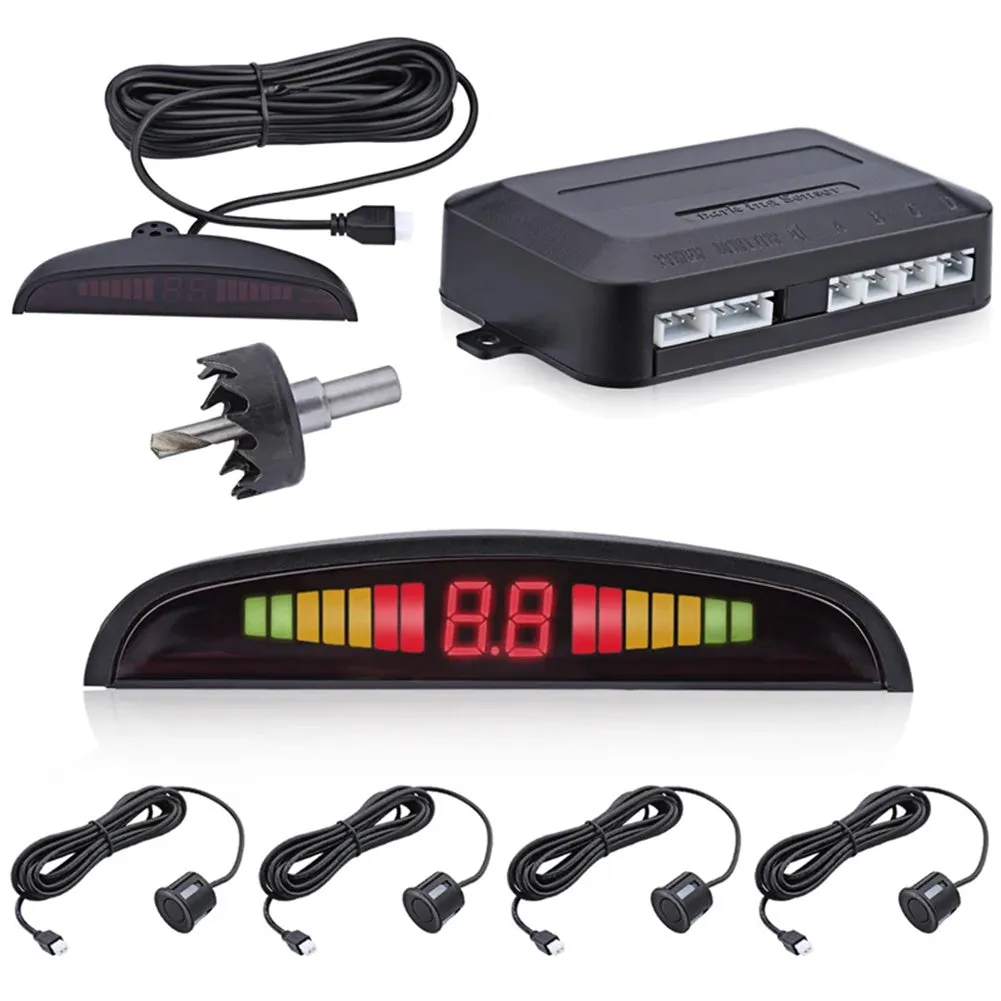 4 Parking Sensors LED Display Backlight Distance Parking Reverse