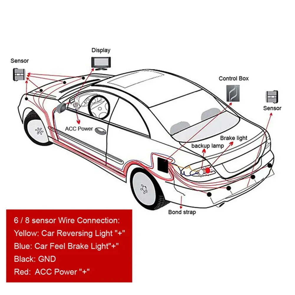 4 Parking Sensors LED Display Backlight Distance Parking Reverse