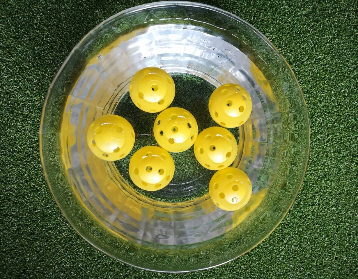 A99 Golf 120pcs Air Flow Golf Balls Practice Training Balls for Driving Range, Swing Practice, Indoor Simulators, Outdoor & Home Use with Iron Bucket (White or Yellow)