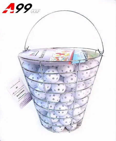 A99 Golf 120pcs Air Flow Golf Balls Practice Training Balls for Driving Range, Swing Practice, Indoor Simulators, Outdoor & Home Use with Iron Bucket (White or Yellow)