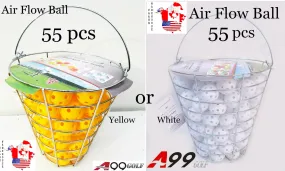 A99 Golf 55pcs Air Flow Golf Balls Practice Training Balls for Indoor Simulators, Driving Range, Swing Practice, Outdoor & Home Use Water for Fun with Iron Bucket (White or Yellow)