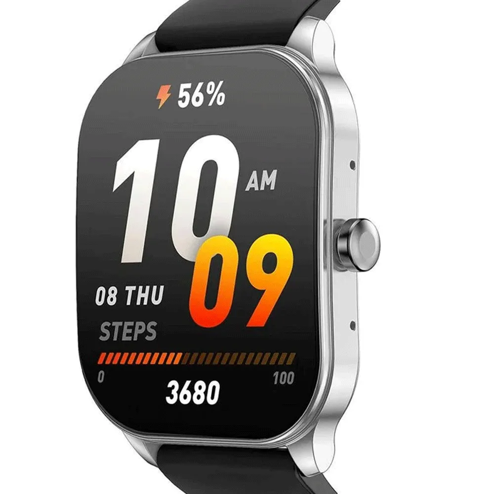 Amazfit Pop 3S Smart Watch (49mm) Silver Case With Black Silicone Strap