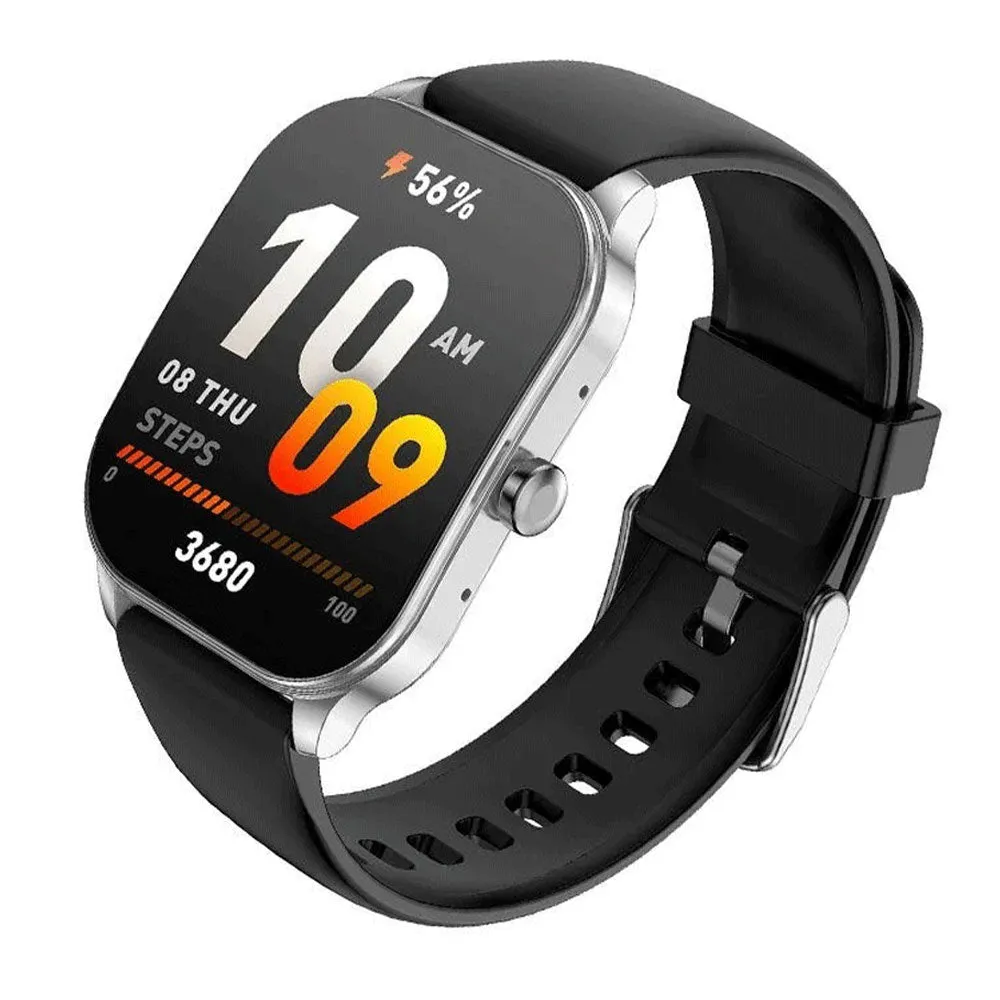 Amazfit Pop 3S Smart Watch (49mm) Silver Case With Black Silicone Strap