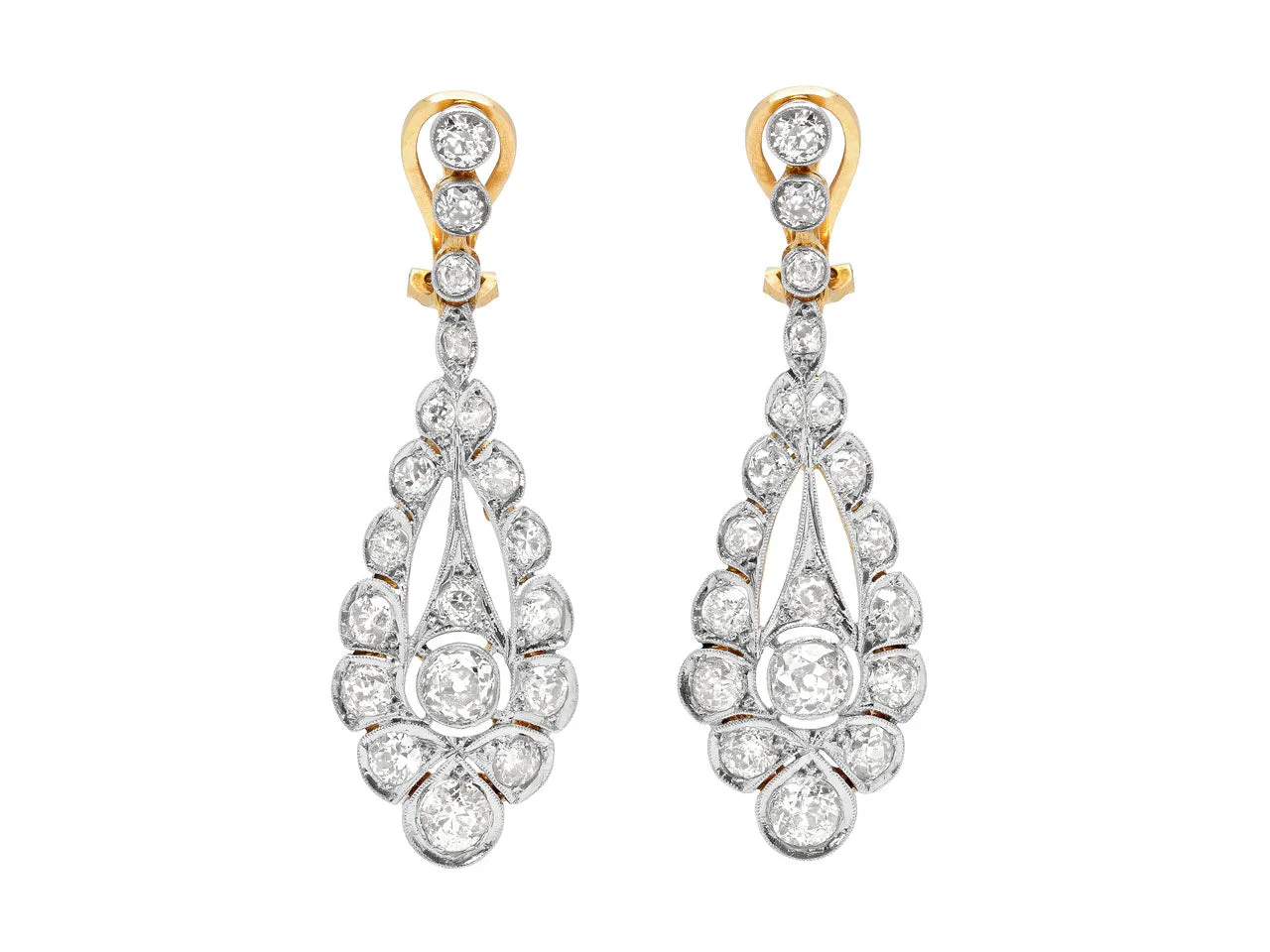 Antique Edwardian Diamond Earrings in Platinum and 18K Gold