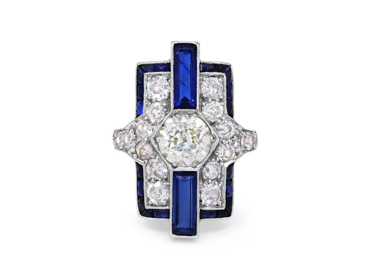 Art Deco Diamond and Sapphire Ring in Platinum