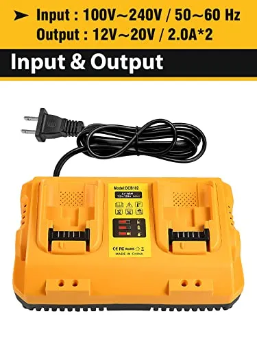 Bslite Battery Charger Station Replacement for Dewalt Battery Charger DCB102 Comaptible with Dewalt 12V/20V Max Battery(Yellow)