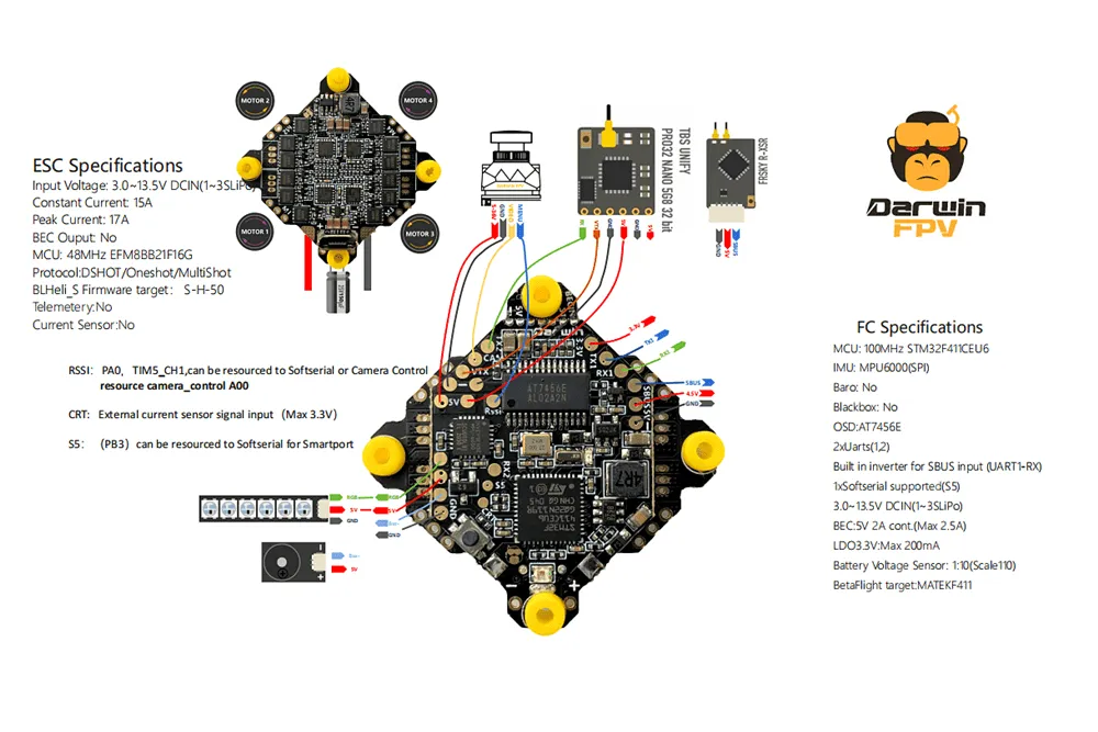 DarwinFPV 15A 1-3s F411 Ultralight/Whoop AIO