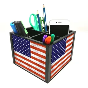 Desk Organizer For Stationery -  Vintage USA Flag