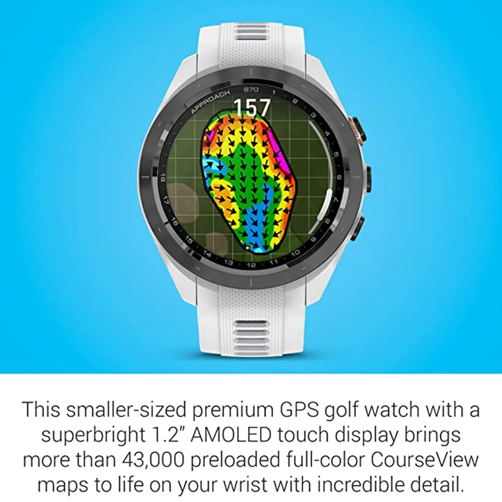 Garmin Approach S70 Black Ceramic Bezel with White Silicone Band 42mm Premium GPS Golf Watch - 010-02746-00