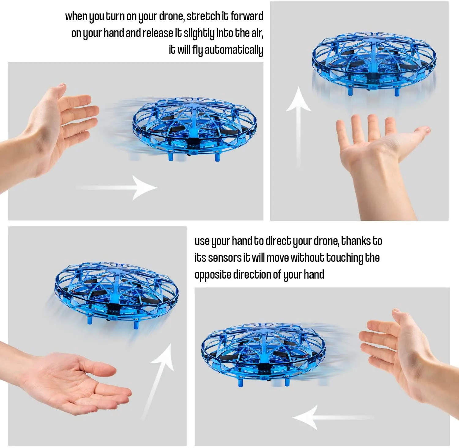 Hand Operated Mini Drone, Quad Induction Levitation UFO