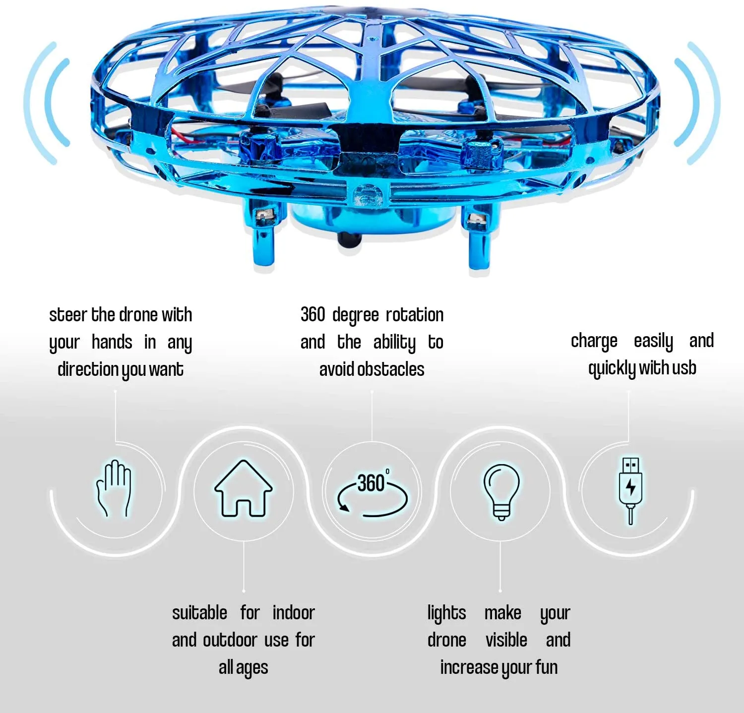 Hand Operated Mini Drone, Quad Induction Levitation UFO