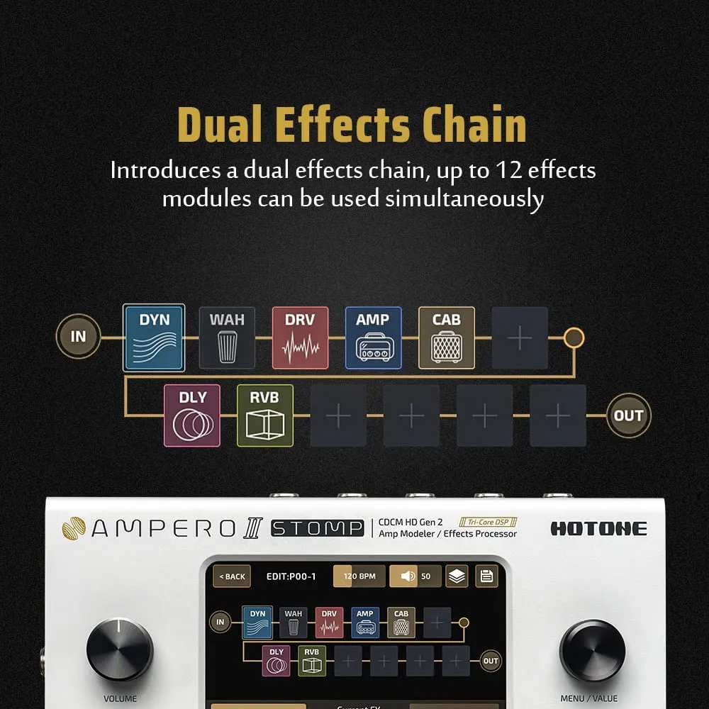 Hotone Ampero II Stomp Multi Effects Processor with Amp Modeling & IR Simulators