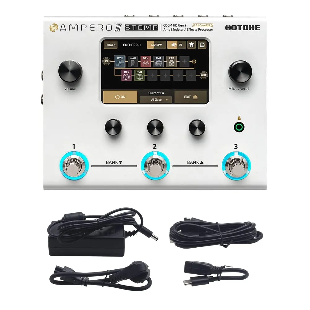 Hotone Ampero II Stomp Multi Effects Processor with Amp Modeling & IR Simulators