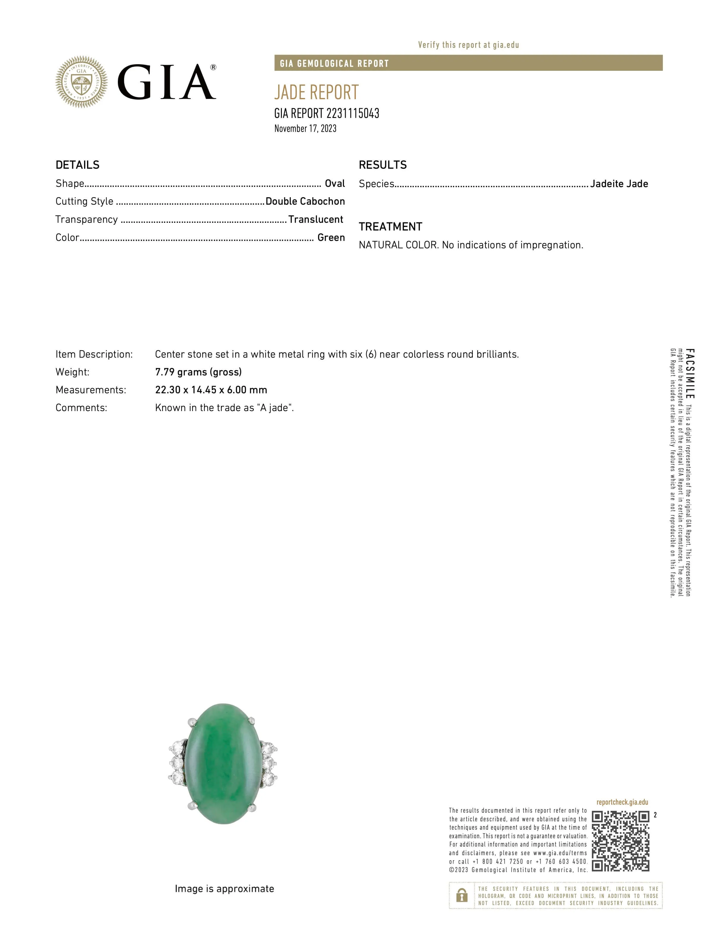 Jade and Diamond Ring in 14K White Gold