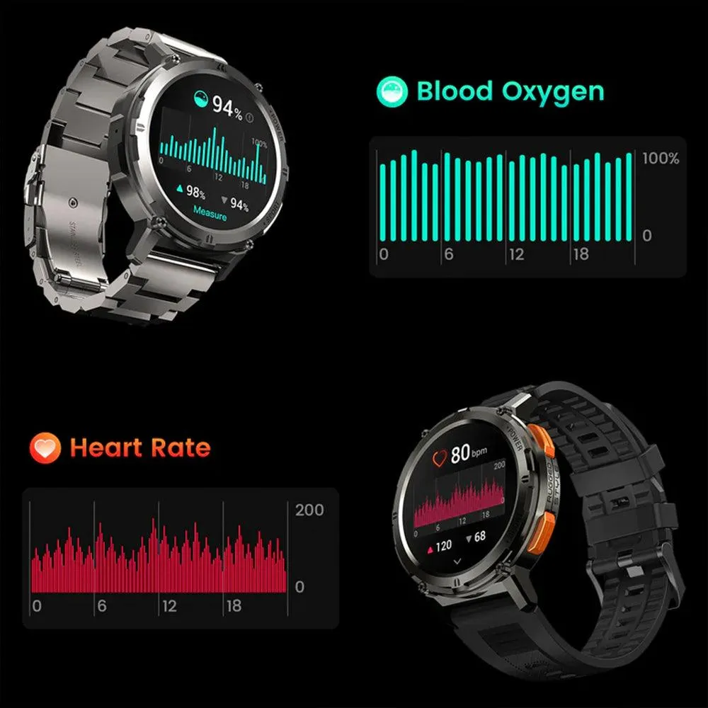 Kospet Tank T2 Special Edition Smart Watch Black Metal Case With Stainless Steel Strap & Extra Silicon Strap