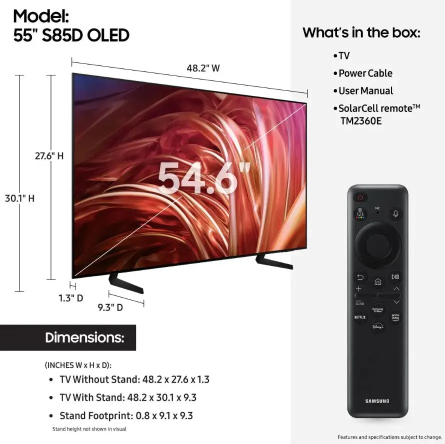 Samsung 55” Class S85D Series OLED 4K Smart Tizen TV