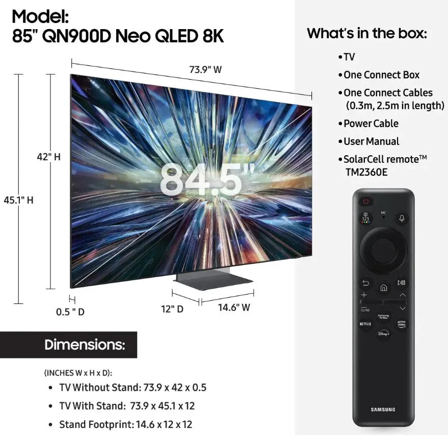 Samsung 65” Class QN900D Series Neo QLED 8K Smart Tizen TV