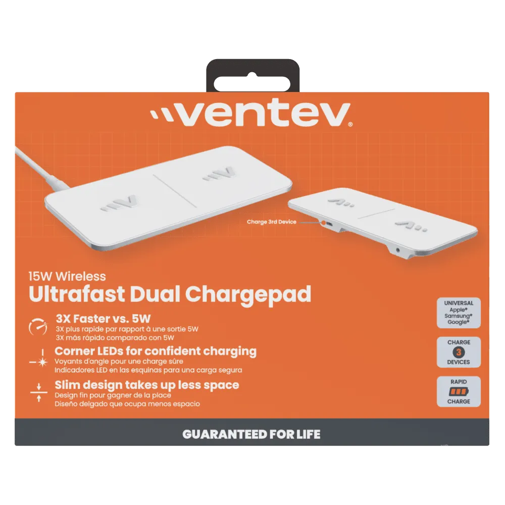Ventev Dual Wireless Chargepad 15W White by Ventev